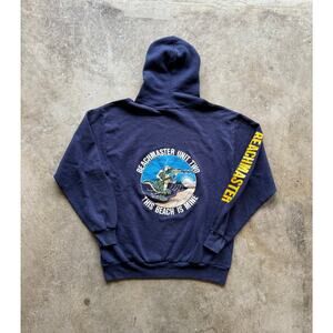 Vintage 80s Beachmaster Jerzees Navy Blue Military Hoodie Size XL Made in USA